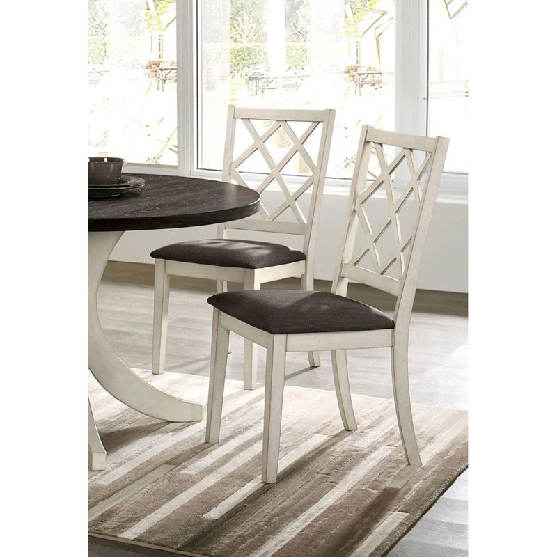 Ensemble de 2 chaises en bois massif blanc antique à dossier unique