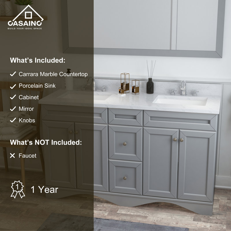 48 po X P 22 po P 35,4 po Meuble-lavabo blanc en H avec miroir, gris
