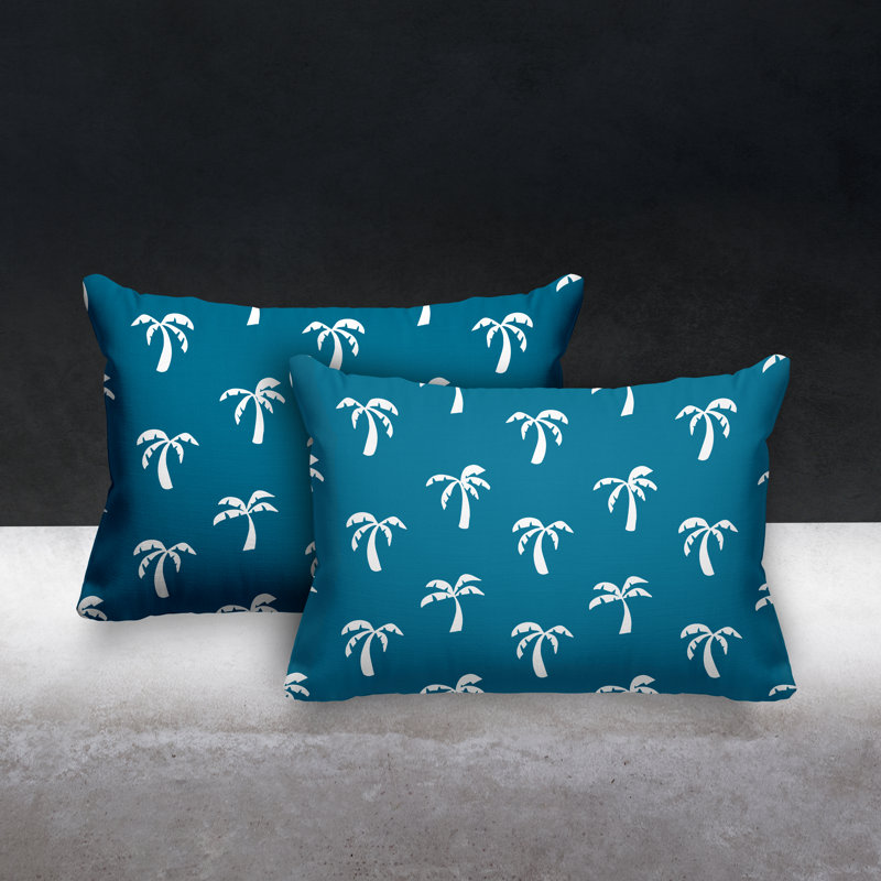 Floral Outdoor Reversible Throw Pillow, Turquoise