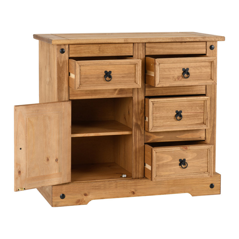Buffet Millwood Pines avec armoire de rangement en bois massif Odelie, 1 Door and 4 Drawers