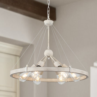  Tyleshia 6 - Light 23"W Dimmable Sputnik Wagon Wheel Chandelier Rustic Metal Pendant Lighting for Dining Room Living Room Kitchen Entryway Hallway
