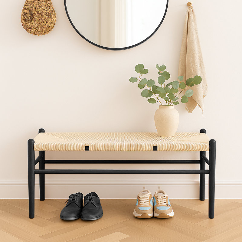 Wooden Scandi Danish Style Dining Bench - Natural, Black