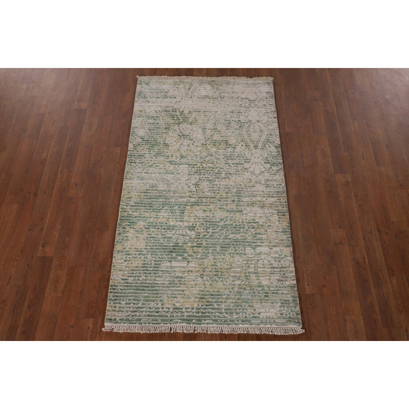 Tapis vert moderne à rayures abstraites vertes 3 x 5