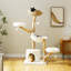Tour pour arbre à chat de 59 po en bois de luxe moderne, bois naturel, condo et hamac, motif floral pour chats d'intérieur