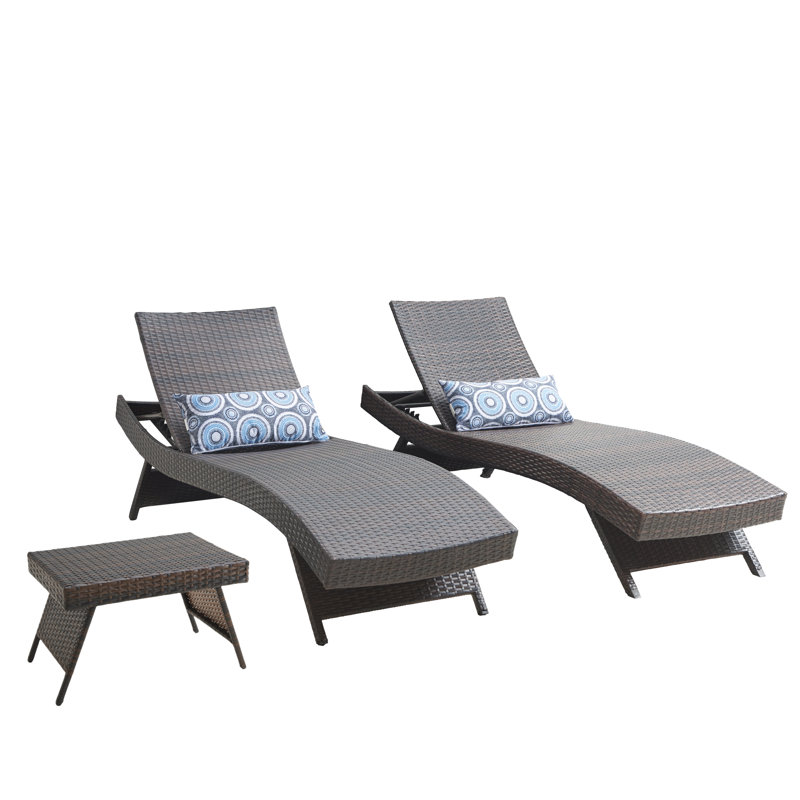 Ensemble 3 pièces de chaises longues d'extérieur