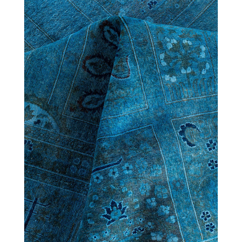 Tapis unique noué à la main Fine Vibrance - bleu, 8 pi 2 po x 10 pi 5 po