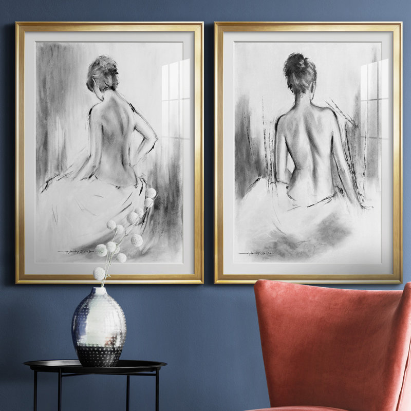 «Soft Silhouette V», ensemble de 2 reproductions sur toile, Toile encadrée, H 26,5 po x l 73 po, Doré