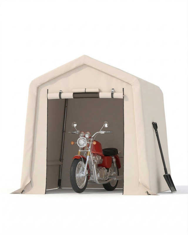 6x6FT Heavy Duty Motorcycle Shed - Waterproof UV-Resistant Bike Tent with Ventilated Outdoor Storage Shelter, Beige