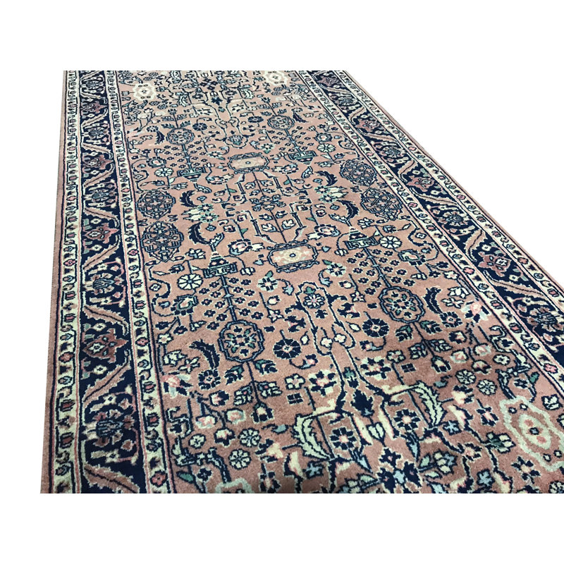 Hand-Knotted High-Quality Rust and Navy Runner