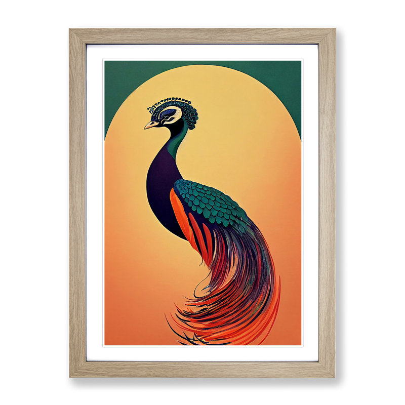 An Nouveau Peacock - Framed Print, 64cm H x 46cm W x 2cm D, Oak