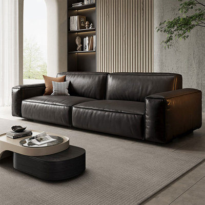 Causeuse-coussin standard en cuir véritable noir