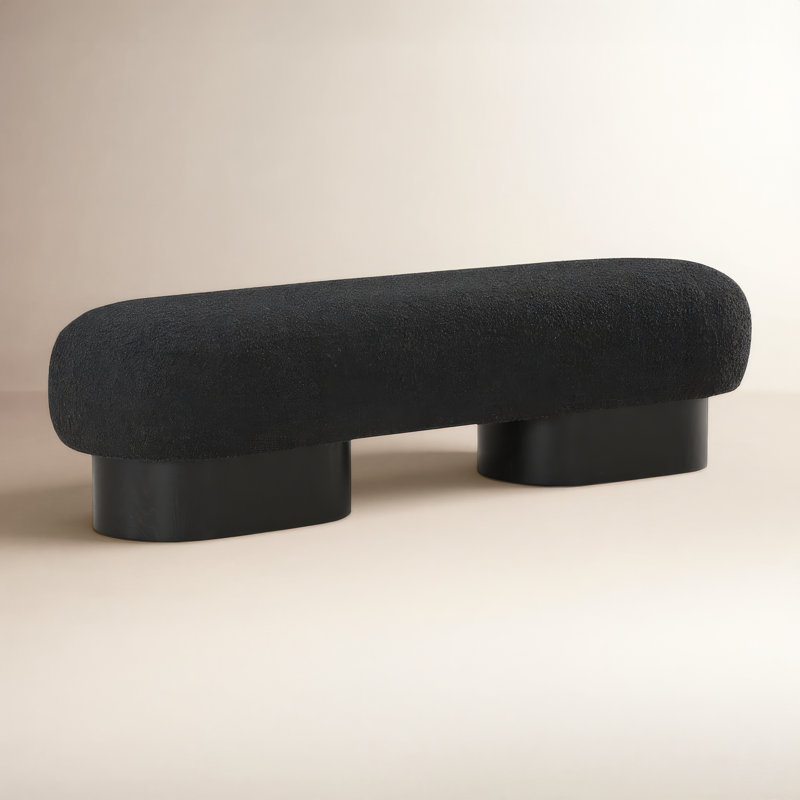 Banc rembourré en tissu Denyer, Noir, Tissu bouclé noir