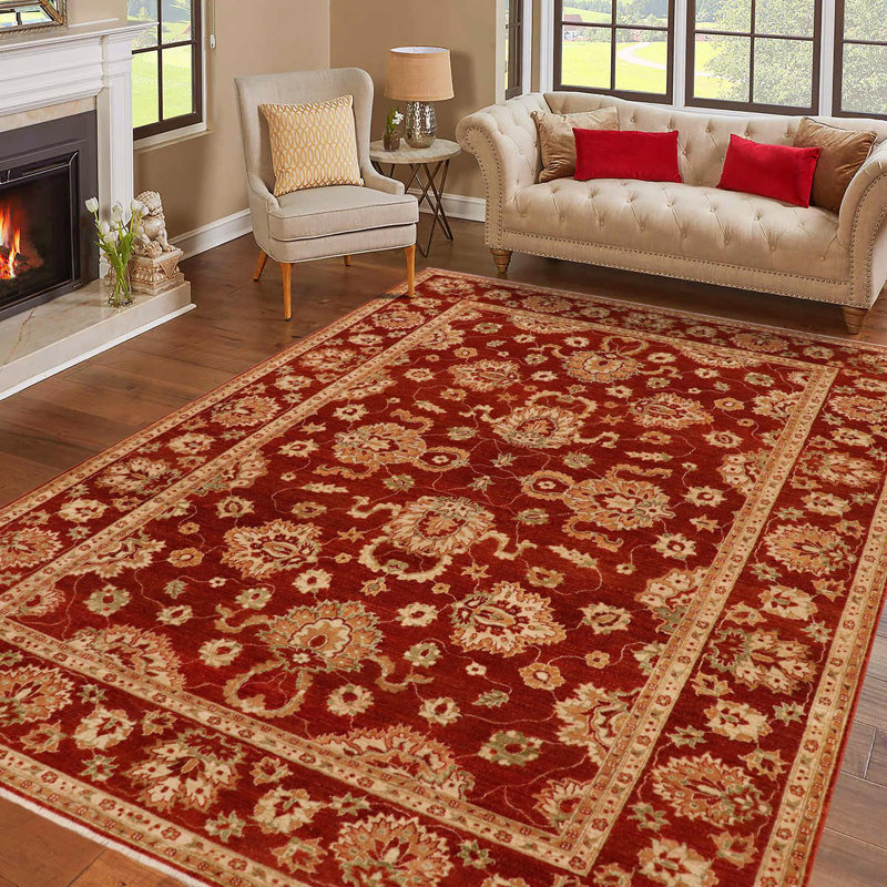 Tapis rouge / brun clair en laine noué à la main 9 pi 2 po x 12 pi 2 po Dorn