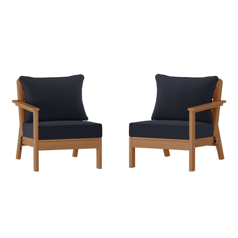 Deep Seating Set With Cushions, Teak, Navy Blue