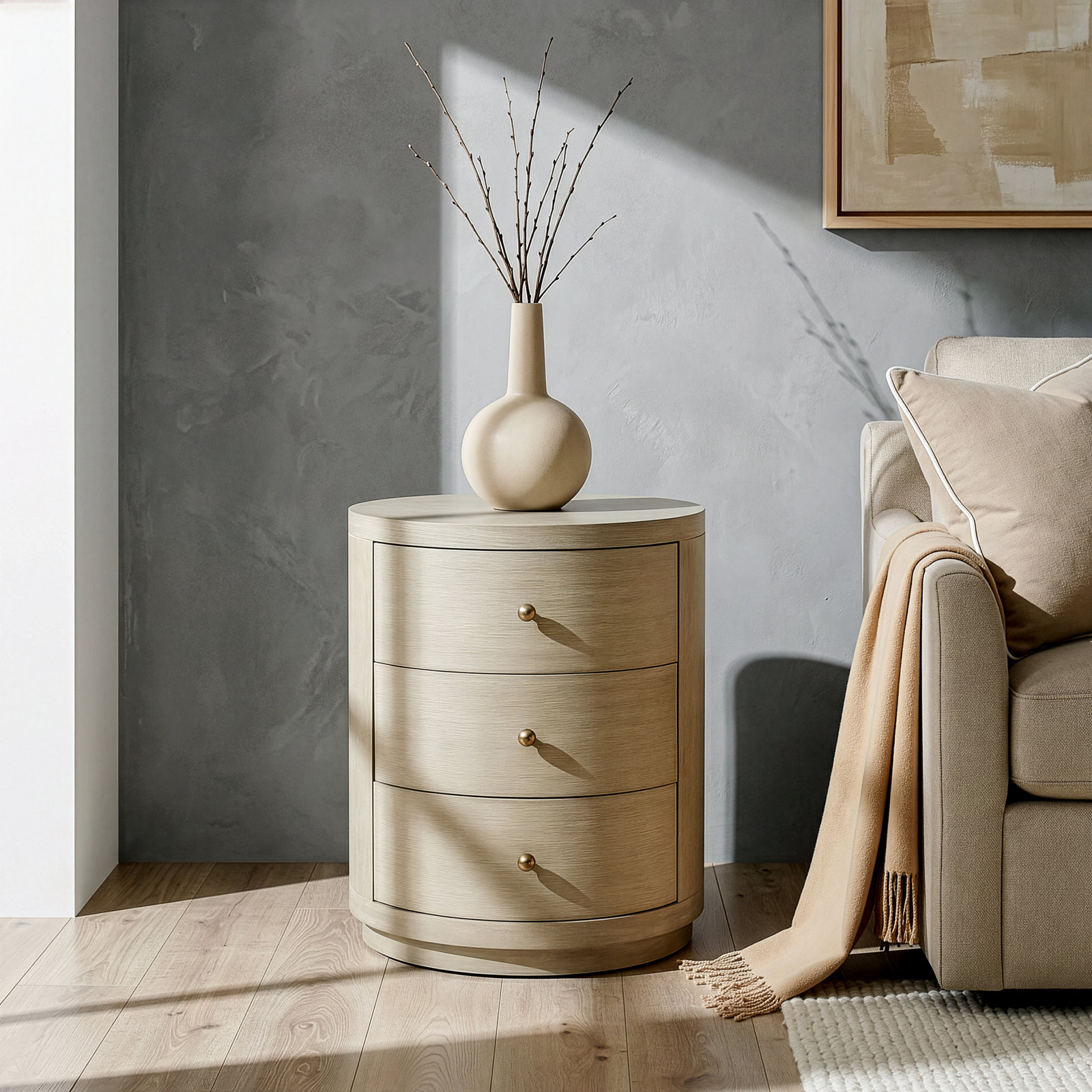 Celine 3-Drawer Acacia Nightstand, Antique Taupe