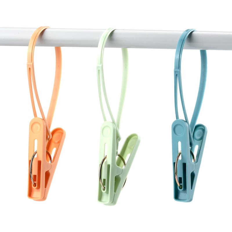 24 Pack Multicolor Windproof Plastic Clothes Pins with Connecting Rope