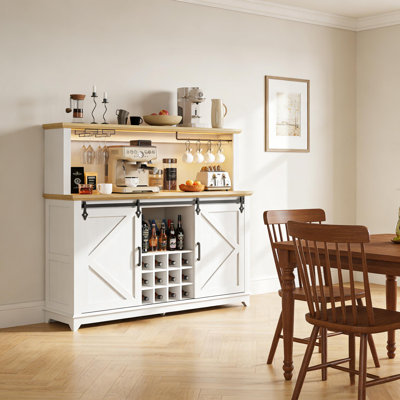 55 in Coffee Bar Cabinet with Power Outlet & LED Light for Home