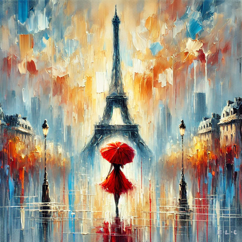 «Romantic Rain in Paris», art mural sur toile tendue, H 20 po x l 20 po x P 1,5 po