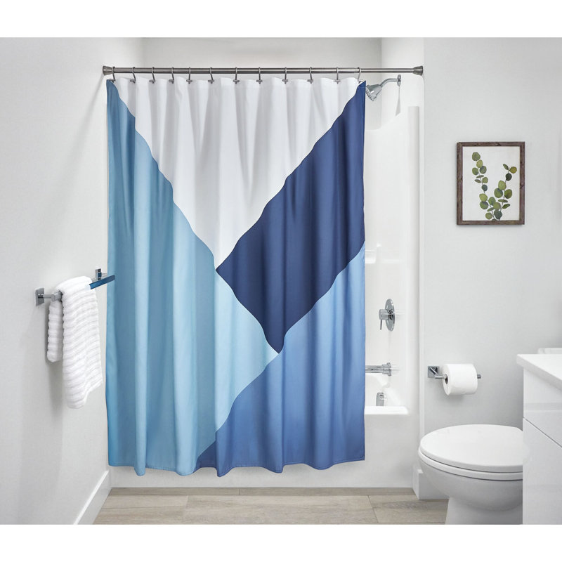 Rideau de douche simple géométrique Stingley, Bleu / Blanc