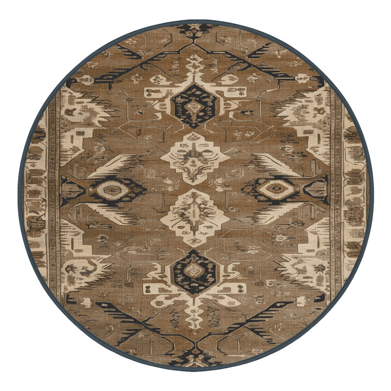 Machine Washable Persian Brown Area Rug, Round 6'