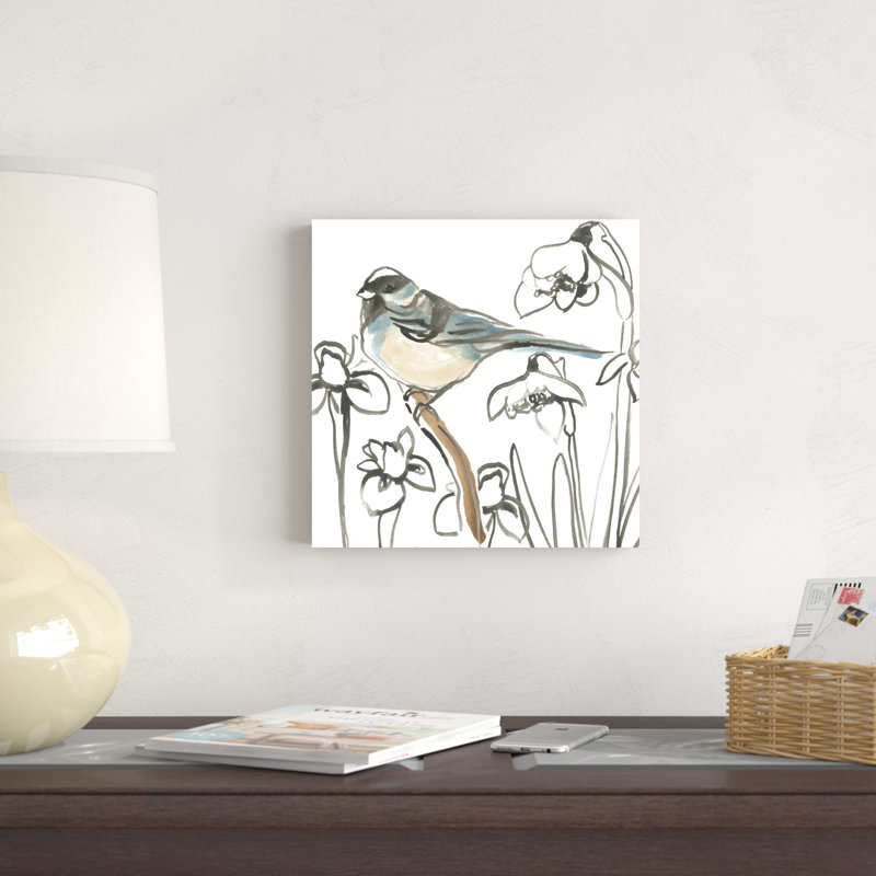 «Songbird Meadow II» par June Erica Vess - peinture sur toile tendue, H 12 po x l 12 po