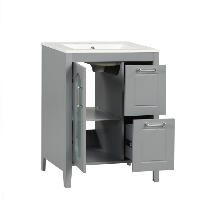 Meuble-lavabo 24 po avec lavabo en céramique, Gris