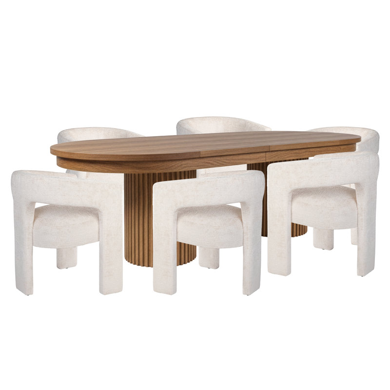 Ensemble de salle à manger à deux piédestaux 102 po Larson - Table en châtaignier avec chaises beiges, Beige, Brun