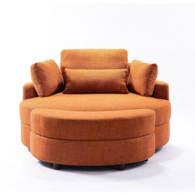 Fauteuil demi-tonneau rond surdimensionné avec repose-pieds de rangement, méridienne pivotante de 51,2 po avec 4 coussins, fauteuil d'appoint rembourré pour le salon ou la chambre à coucher - Orange