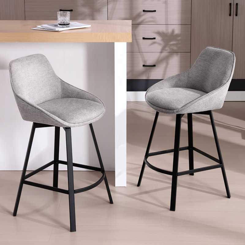 Absalom Swivel Upholstered 25.6'' Linen Counter Stool with Metal Frame, Gray