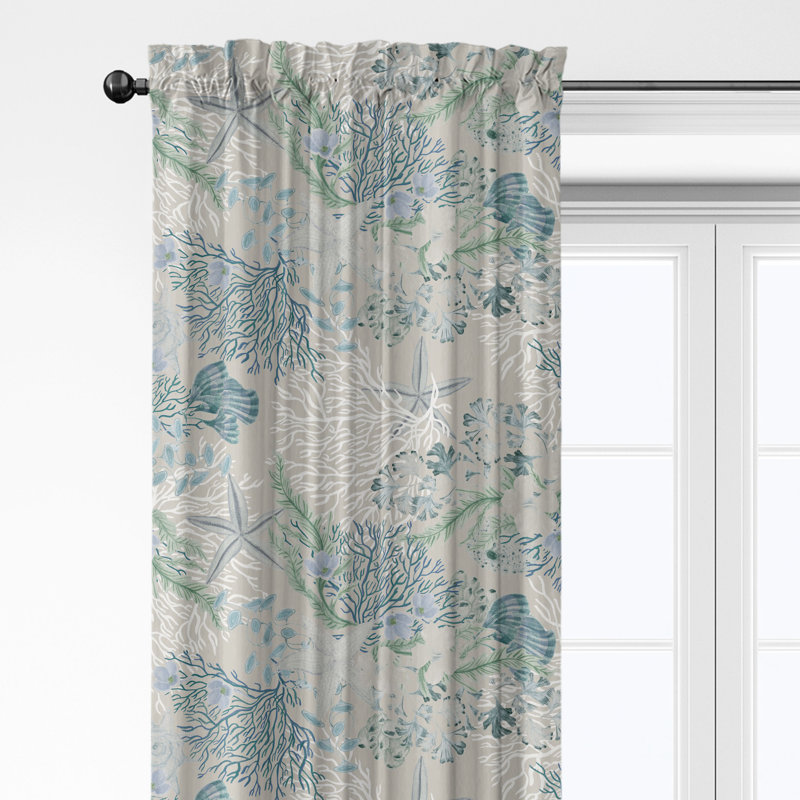 Under The Sea  Ocean Cotton Rod Pocket Drapery Panel Set of 2, 50" W  x 60" L