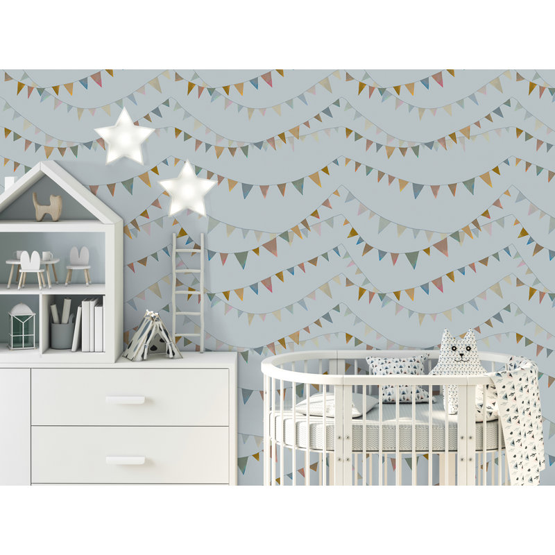 Great Kids Smooth Glitter Garland 33' L x 21" W Wallpaper Roll, Light Blue