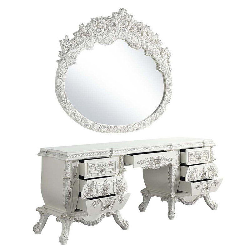 Bureau de coiffeuse Vanaheim, finition blanc antique