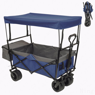 Chariot pliable de 480 lb avec auvent, poussette de chariot avec roues tout-terrain de 7 po, chariot pliable léger, grande capacité pour le camping, le magasinage, les sports et le jardin, bleu foncé avec moustiquaire