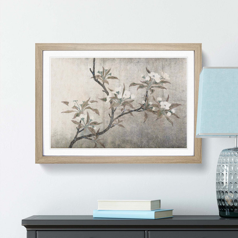 Pear Blossoms by Qian Xuan - Picture Frame Painting Print, 27cm H x 36cm W x 2cm D, Oak Framed