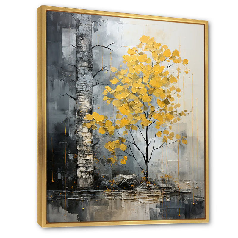«Trees Verdant Canopy Patchwork», reproduction d'art sur toile, Cadre flottant doré, H 44 po x l 34 po x P 1,5 po