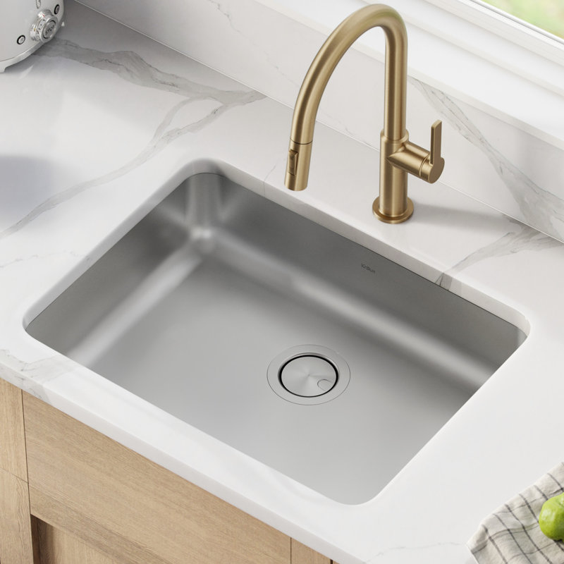 Évier de cuisine encastré à simple cuve en acier inoxydable de calibre 16 L 25 po DRA ™ série KRAUS