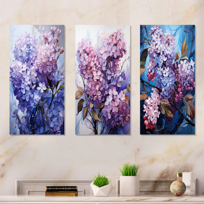 Lilacs Organic Flow Grace - lilas, ensemble de 4 reproductions d'art sur toile