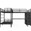 Lit simple mezzanine simple et lit double mezzanine triple en L avec garde-robe de bureau, lattes en métal robustes, design élégant noir sans sommier attaché, rangement intelligent