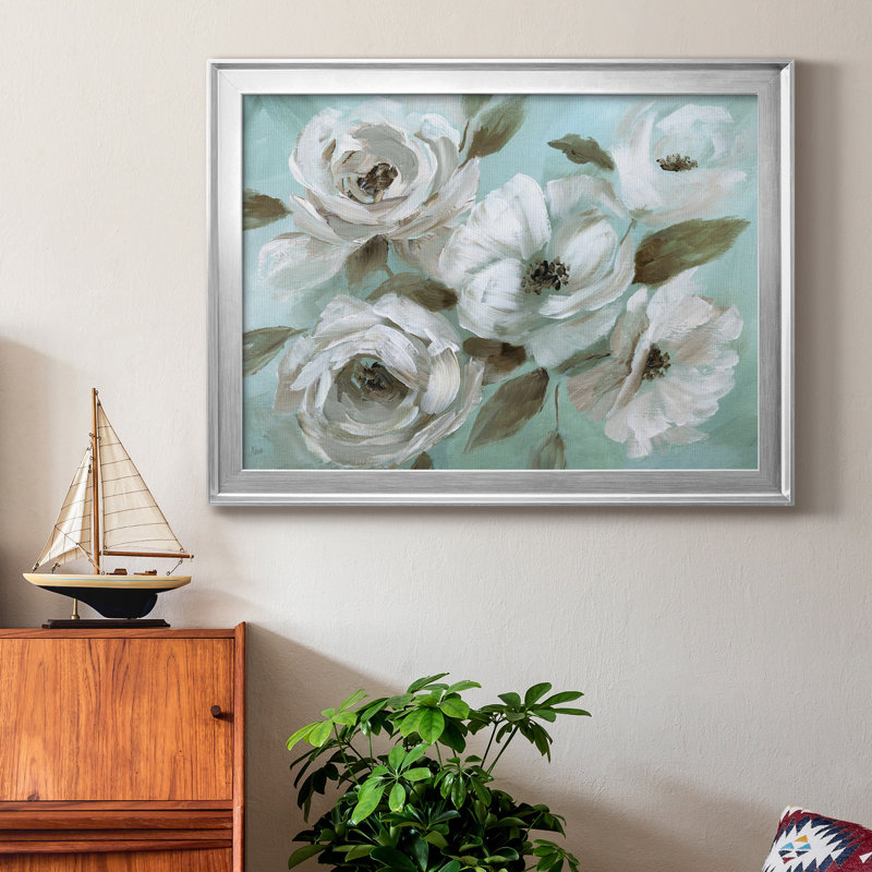 Jade Garden - peinture encadrée, H 22,5 po x l 30,5 po x P 1,5 po, Toile avec cadre argenté