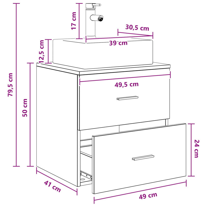 Single Bathroom Vanity with Ceramic Basin, Grey Sonoma
