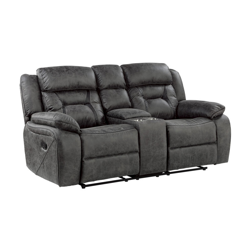 Gray Microfiber Tufted Reclining Loveseat with Cup Holder