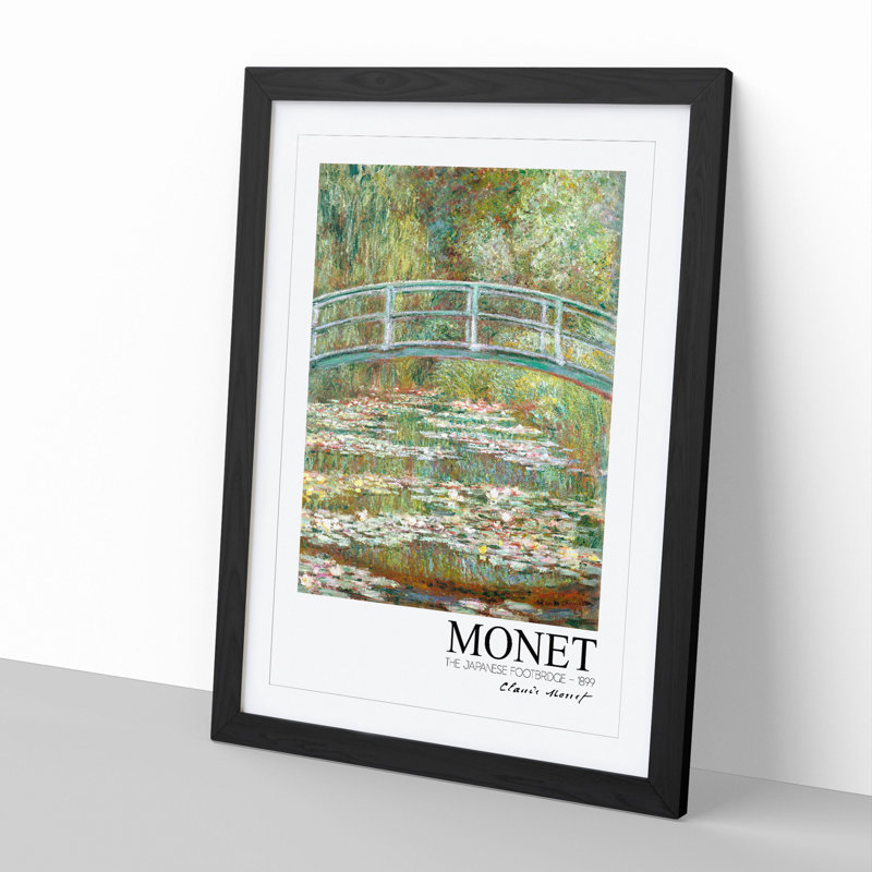 Japanese Footbridge with Border by Claude Monet - Picture Frame Painting, Black, 48cm H x 36cm W x 2cm D