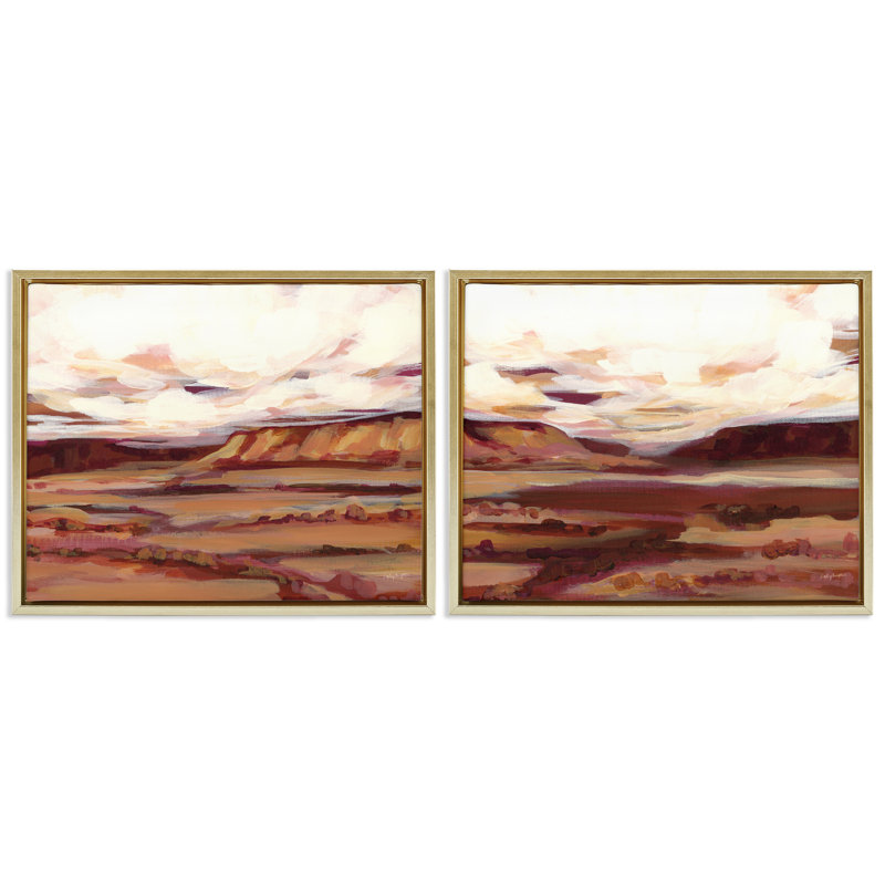 Mauve Mesa Abstract Landscape  2 PC Framed Floater Canvas Set by Haley Knighten, 17" H x 21" W, Gold Floater Framed