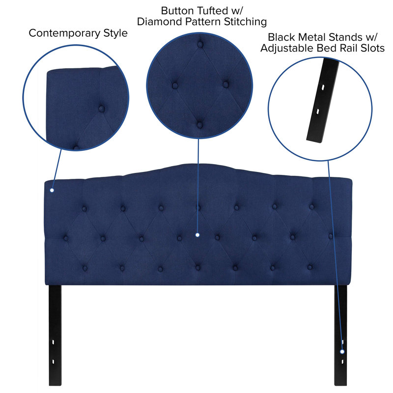 Navy Tufted Upholstered Queen Size Headboard