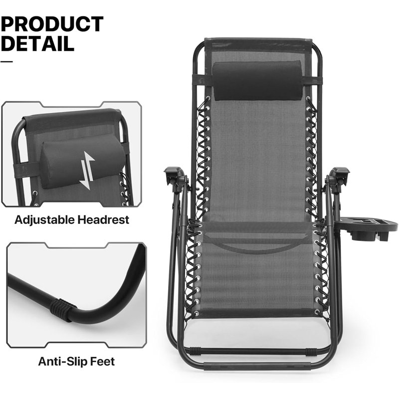 Fauteuils de patio inclinables relaxants en maille d'acier avec chaises et coussins ajustables, Noir