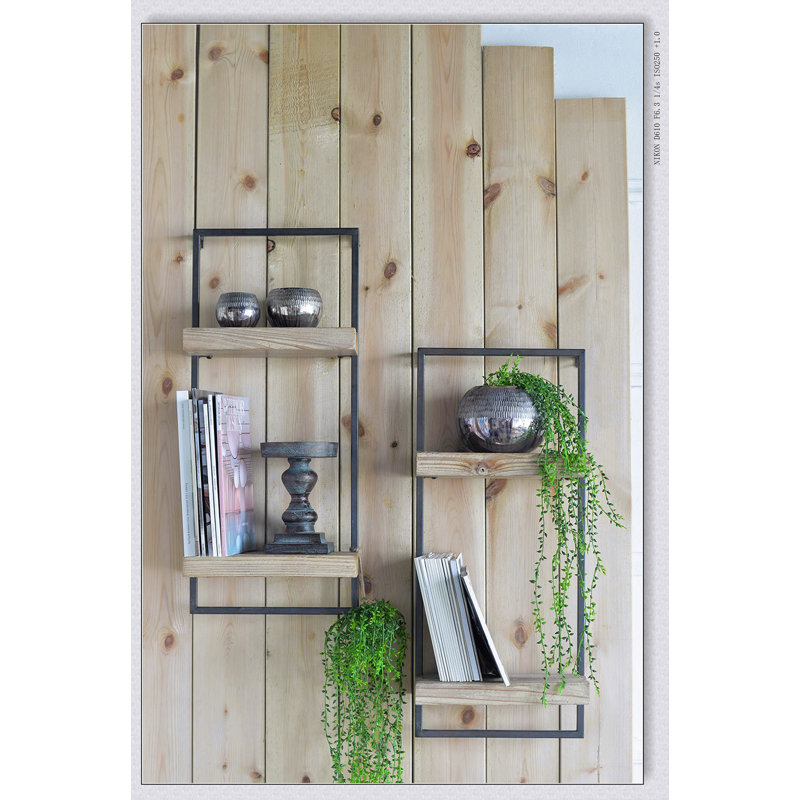 Étagère murale en fer et bois avec deux tablettes