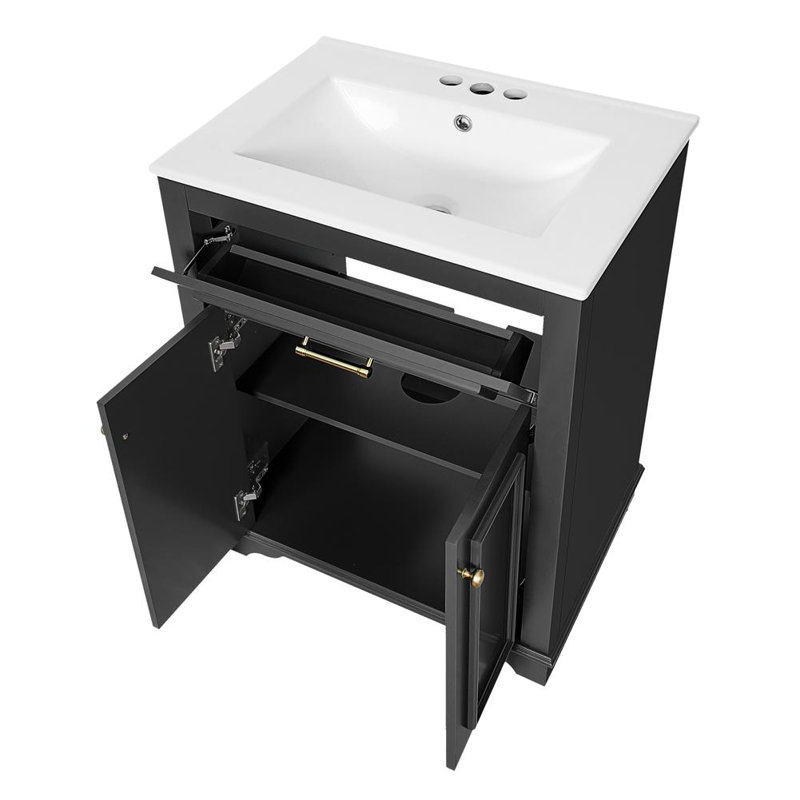 Meuble-lavabo 24 po avec lavabo en céramique, Noir