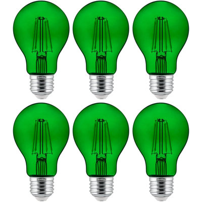 6- Pack LED Dimmable UL Listed Filament A19 Standard Colored Transparent Light Bulb, Green Finish