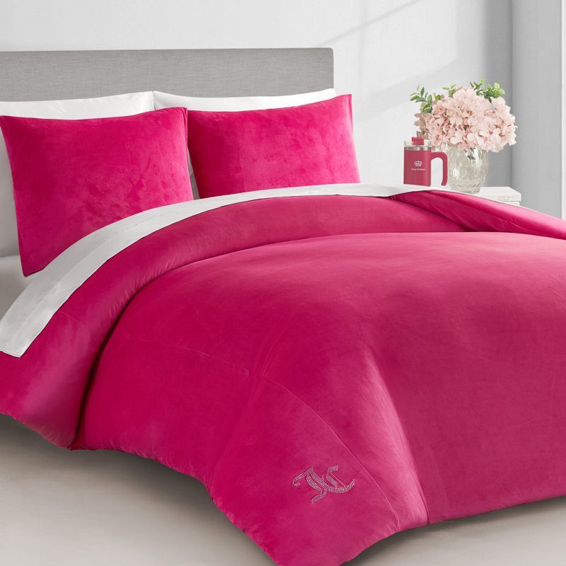Juicy Couture Solid Velour Comforter Sets, Hot Pink, King Comforter + 2 King Shams