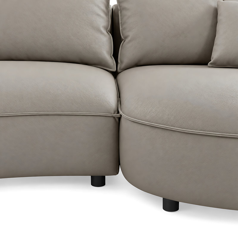 Canapé d'angle incurvé moderne de 328 cm (129 po), canapé trois places en forme de L avec méridienne à droite, Gris